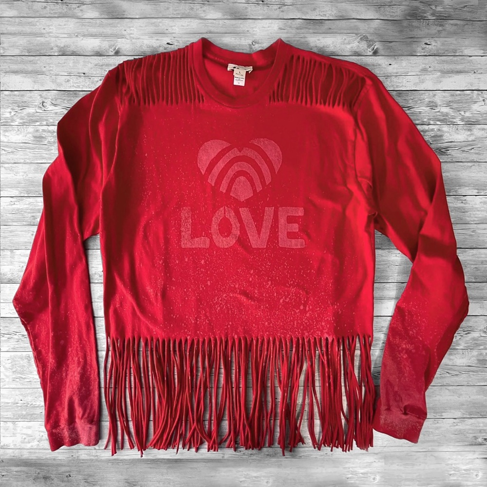NWT Organic Cotton Hand Dyed Sustainable brand Vois Long Sleeve T-Shirt w Fringe